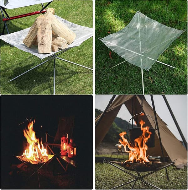 Bärbar utomhus eldstad, 42CM hopfällbar eldstad i rostfritt stål nät eldstad grill eld skål-bärväska
