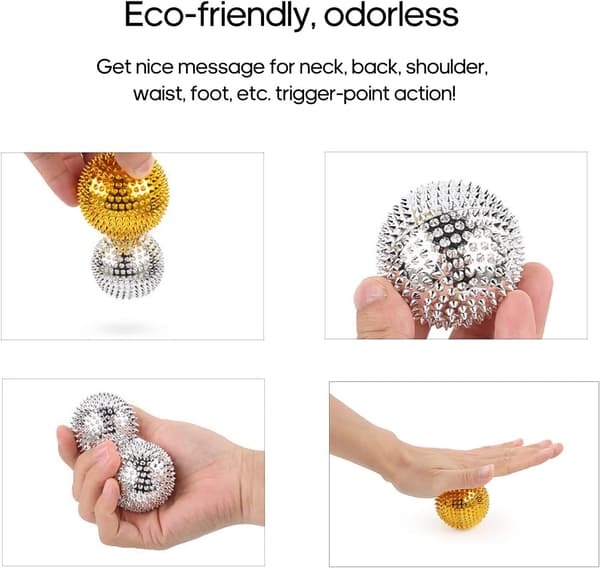 2-pack magnetiska akupressurbollar Igelkott Spikad 32 mm diameter Massager (silver) silver