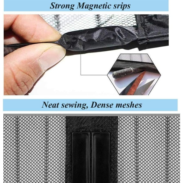 90 x 210 CM magnetisk dörrskärm Fly insektsnät Mesh dörrgardin topp-till-botten tätning stängs automatiskt (svart)