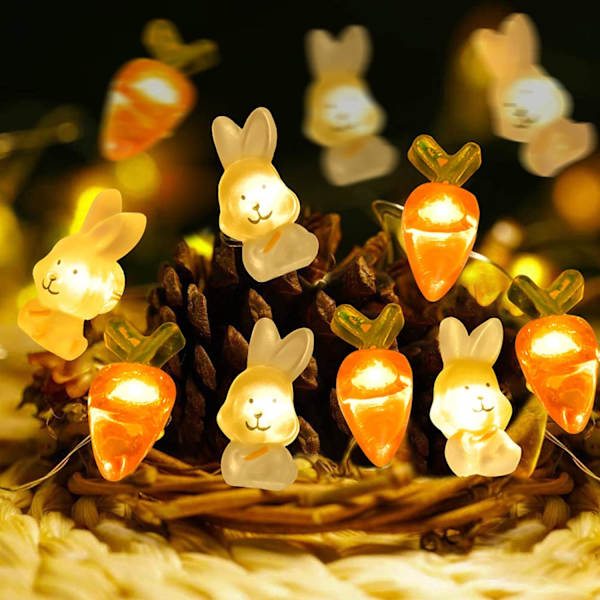 Påskdekorationer Led Bunny morot ljusslinga Påskdekor Vårkanin Fe-ljus för påsk (2m 20LED)