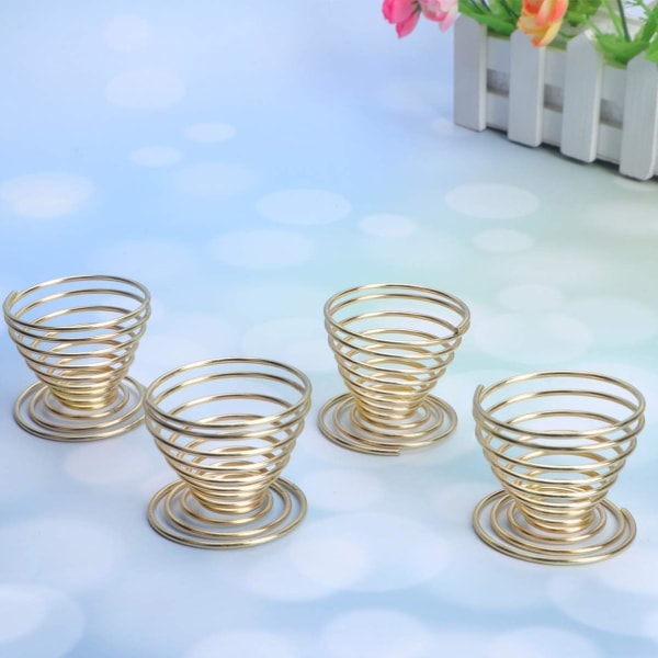 Set med 4 äggkoppar i rostfritt stål, minirågfjäder äggbricka äggkoppshållare för hemmakök (guld) golden
