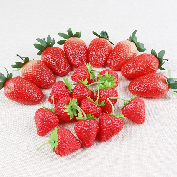 10-pack röda plastfalska jordgubbar artificiella frukter jordgubbsmodell simuleringsfrukt realistiska små jordgubbar hem kök festdekoration