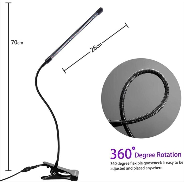 10W växtlampa för inomhusodling LED fullspektrum med 3/9/12H timer 3 typer av läge 10 typer