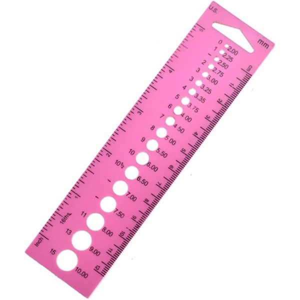 Mät linjal, plasttum Allt-i-ett virknål Hantverk för stickor Sylinjal Nålmätare Syverktyg (rosa)
