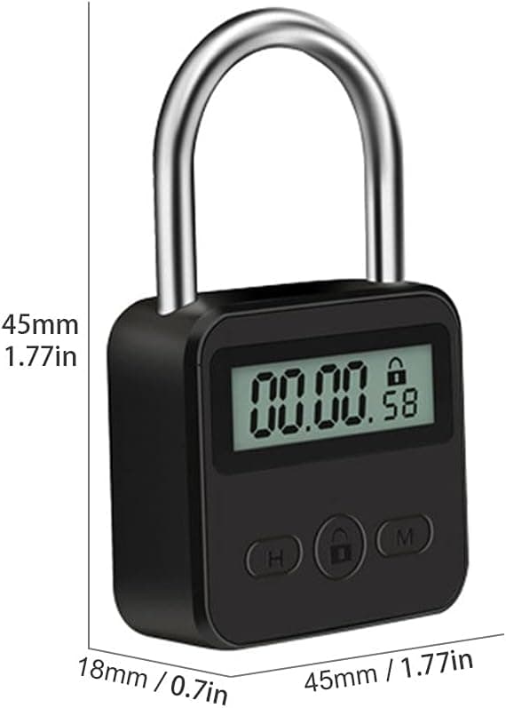 Timerlås i metall, USB-uppladdningsbart timerhänglås med LCD-display, mikroelektroniskt timerlås, svart black