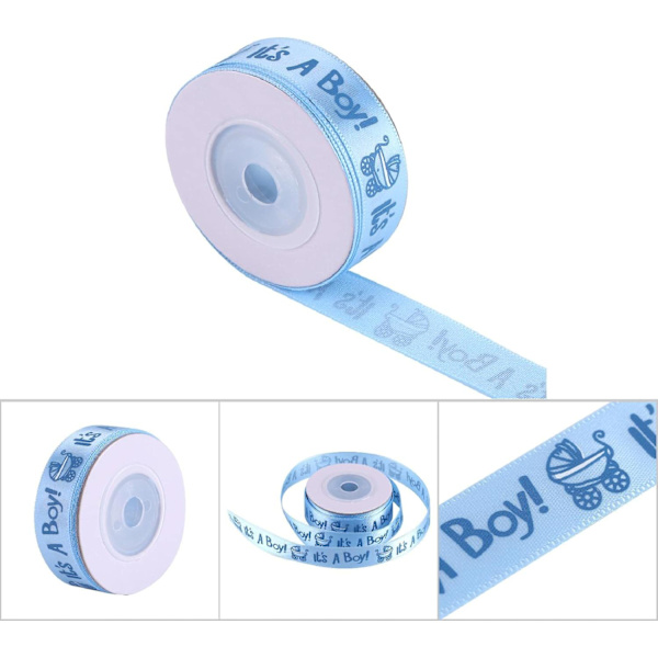 10 meter/rulle DET ÄR EN POJKE/Flicka Blå Rosa Band Satinrullar för Babyshower Dopfest Present (Blå) blue