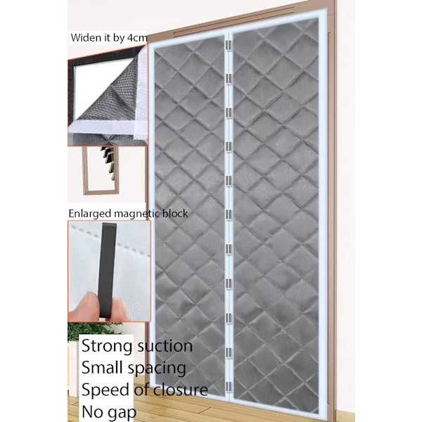 Magnetisk termisk isolerad dörrgardin 100 x 200 cm, robust tjock dörrskärm, grå (90×200) 90*200cm