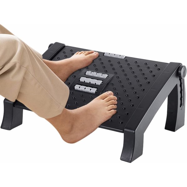 Fotstöd, höj- och sänkbart fotstöd under skrivbord, ergonomiskt fotstöd under skrivbord, fotstöd under skrivbord med stor roller massagefunktion