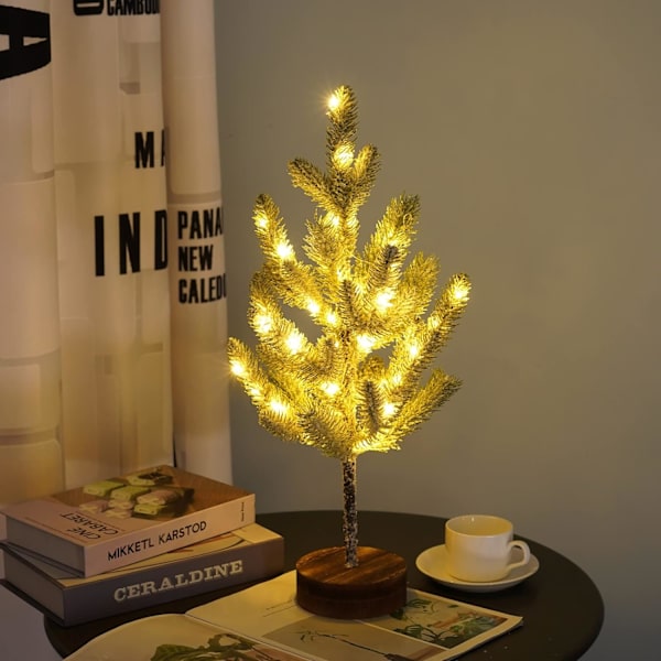 Mini julgran med lampor, 50 cm bordsskiva förbelyst julgran, julgransprydnader