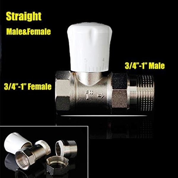 Radiatorventiler, 1 st golvvärmearmatur termostatisk TRV mässing kromradiator (hane och klämring 3/4\" till 25 mm)