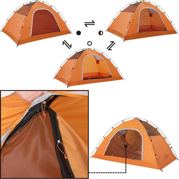 Vattentätt 2-mans campingtält - kompakt 2-personers kupoltält, lättviktstält för ryggsäcksfärd, motorcykelresor（orange） orange