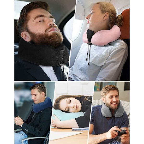 Resepudde + Sovpudde + Öronproppar + Handväska, Ullöverdrag, Tvättbar | Premium Memory Foam Nackkudde