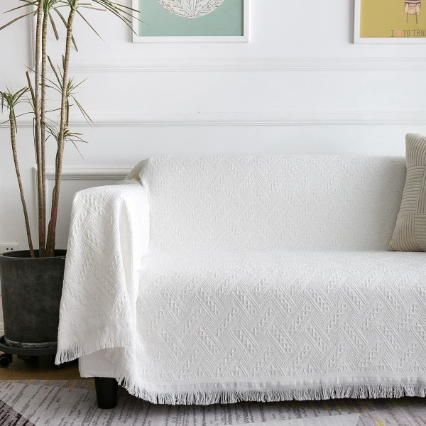 Överdimensionerad sofföverdragsfilt, sofföverdrag för kuddsoffa, extra stora möbeldekorationsöverdrag sofföverdrag sofföverdrag, vit White