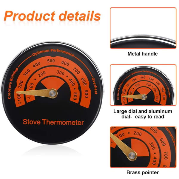 Magnetisk spis termometer vedovn topprør termometer peis tilbehør (2 stykker)
