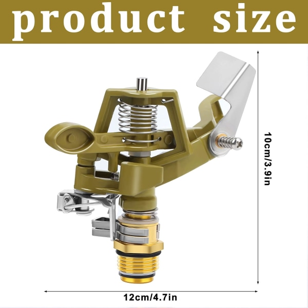 1/2 tum mässing slagsprinkler, kraftigt sprinklerhuvud med munstycken, justerbar 0-360 grader