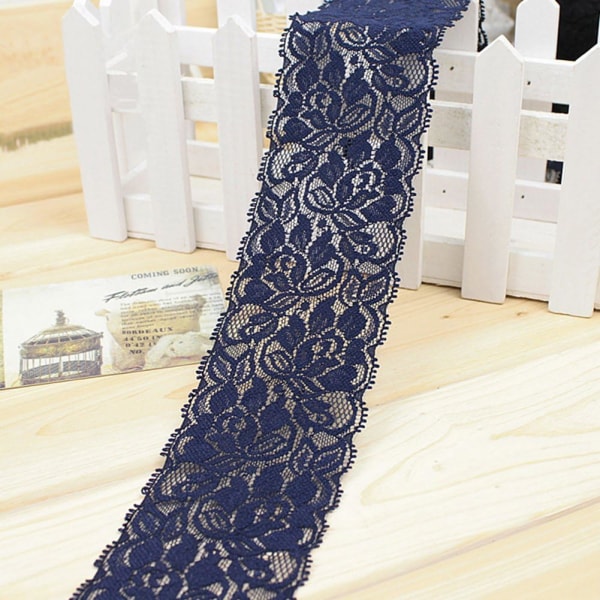 5M elastiskt spetsband Blommig trim Stretchband Sytejp Klänning Kjoldekoration DIY-hantverk, mörkblå