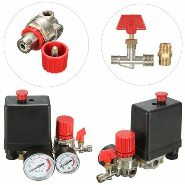 Mini luftkompressorregulator 240V 15A kontrollbrytare ventil tryck med mätare