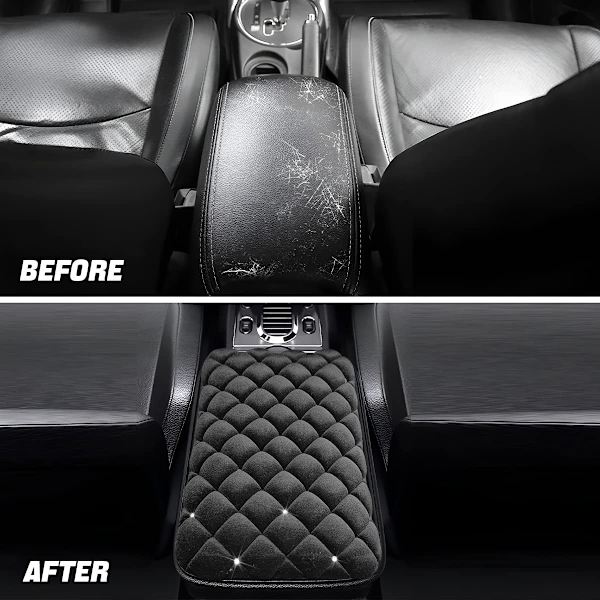 Bling Diamond Bil Armstödsöverdrag, Bling Diamond Bil Center Console Mat, Bilinredningsskydd Tillbehör, Universal Lastbil SUV, Svart black