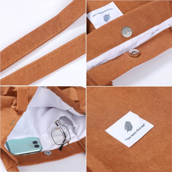 Dam Corduroy Stor Kapacitet Casual Axelväska Polyester Shoppingväska (brun) Brown