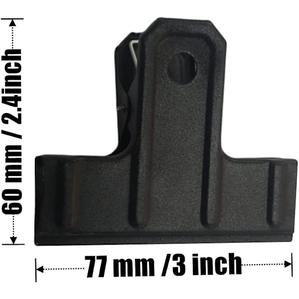 6 st klämmor, tjur gångjärnsklämma bindeklipp filpengklämmor för foton, matpåsar, kontor, kök, 77 mm