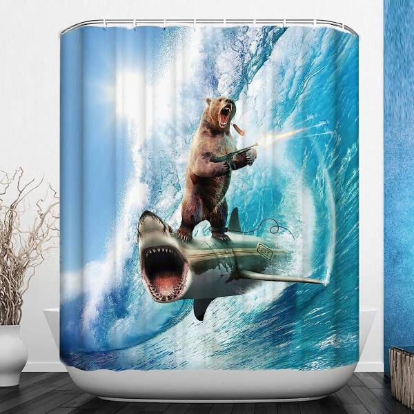 Crazy Bear Shark målad vattentät skiljevägg duschdraperi (180X180CM) 180*180cm