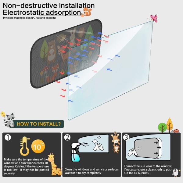 Solskydd Bil Solskydd Sido Fönster Vindruta Takfönster för Barn Vuxna Adsorption（stil 1）