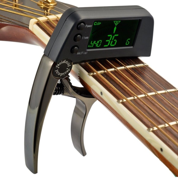 Digital gitarrstämmare och capo specialistverktyg 2 i 1 för gitarr bas ukulele banjo fiol mandolin kromatisk