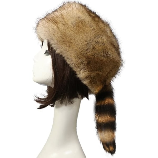 Warm Raccoon Tail Cap Hat Vindtät Cap Tjock Plysch Cap Klassisk Raccoon Hat för Herr Dam