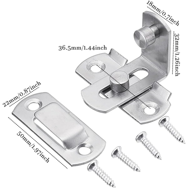 2 st 90 graders rostfritt stål rätvinklig spänne grindlås rostfritt stål dödbultlås med skruvar flippdörrlås bultar för dörrar och fönster, 3 tum