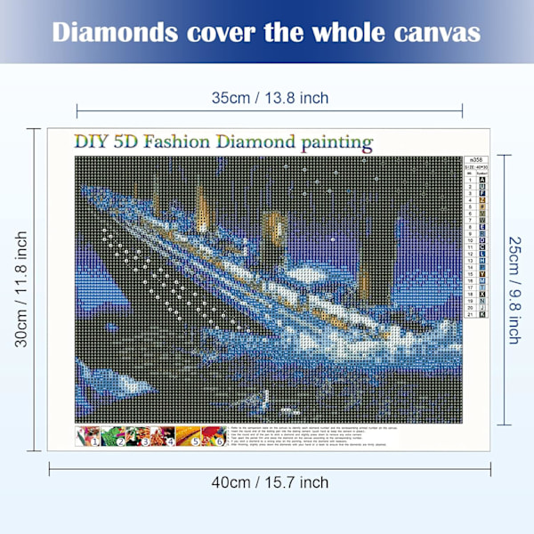 DIY 5D Diamantmålningssatser Komplett Rund Borr Diamantmålningssatser, för Väggdekor Titanic, 30x40cm