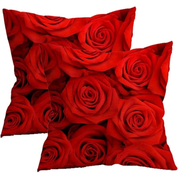 Röda rosor Blomkuddfodral 45x45cm Set med 2 rosor Blommig heminredning Farmhouse Kudde Persika Skinn Tyg Kuddfodral för soffa sovrum