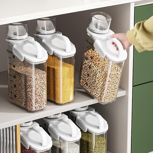 Förseglad köksförvaringslåda i plast med snäpplock, dispenser för torrfoder, lämplig för mjöl, socker, ris, havre, BPA-fri, 2000 ml, blå