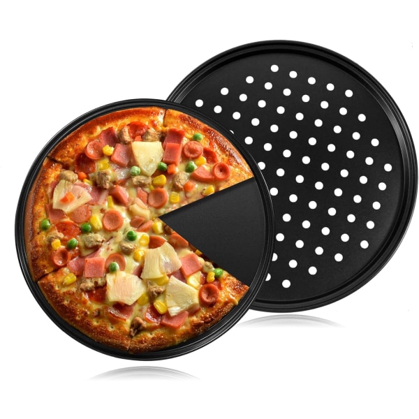 Bakplåtsplåt i stål med hål, 12 tums pizzabricka med bakverk, non-stick (2 st)