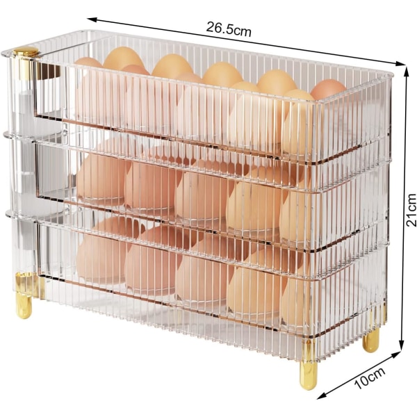 Kylskåp Äggförvaring, guldpläterad högt kök Färsk låda Äggställ, rymmer 30 äggställ, roterande anti-kollisionsdesign