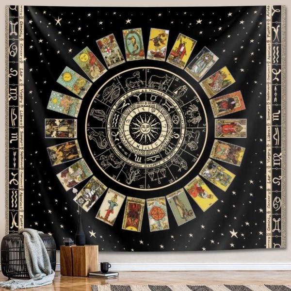 Star Tarot Gobeläng Andlig Gobeläng Zodiac Astrologi Gobeläng Häxa Zodiac Gobeläng Estetisk Gobeläng Vägghängande, 51x59 tum