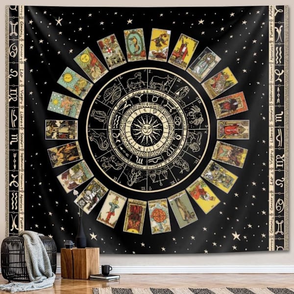 Star Tarot Gobeläng Andlig Gobeläng Zodiac Astrologi Gobeläng Häxa Zodiac Gobeläng Estetisk Gobeläng Vägghängande, 51x59 tum