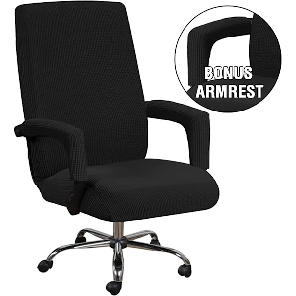 Kontorsstol med hög ryggstöd, överdrag med armstödsöverdrag i polyester, tvättbart överdrag för universellt snurrstolsskydd, svart black