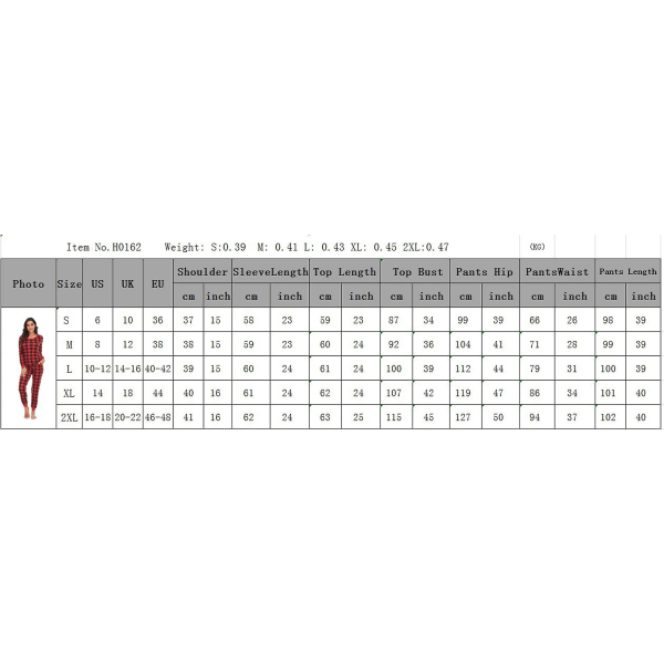 Dam långärmad rutig pyjamas set bekväma mjuka hemmakläder pyjamas set (röd,S) Red s