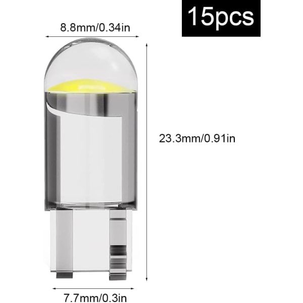 15 st T10 LED-sidolampor vitt W5W 501 168 194 LED-lampor Nummerplåtsljus för bil glödlampor kall vit 6000K