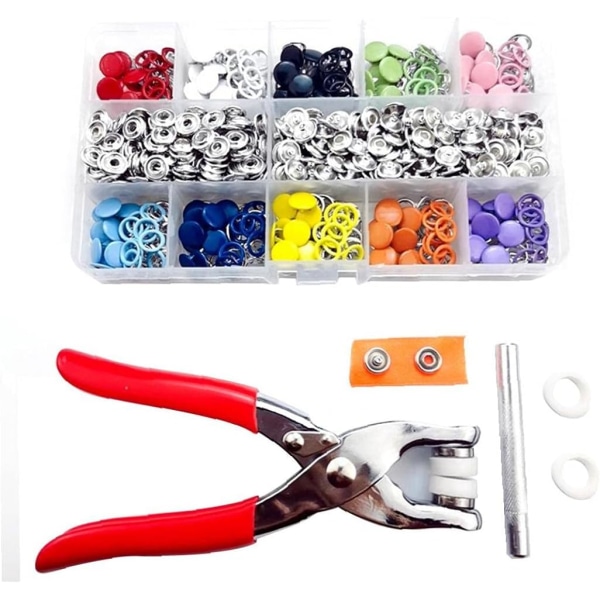 Kloröglor Spännen Fästelement Set Metall med Tång för DIY Sömnad Kläder 200PCS Organizer