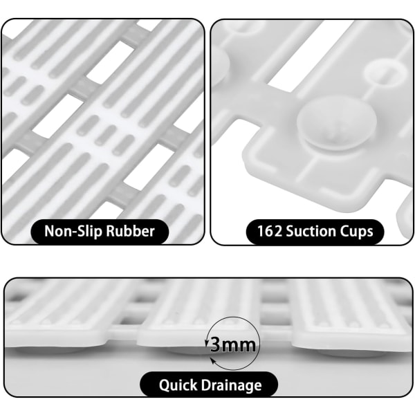 Duschmatta halkfri Anti-mögel: 68 x 40 cm grå badkarsmatta för dusch - tvättbar badkarsmatta för äldre med sugkoppar för badrum våtrum golvbricka skuren i storlek.