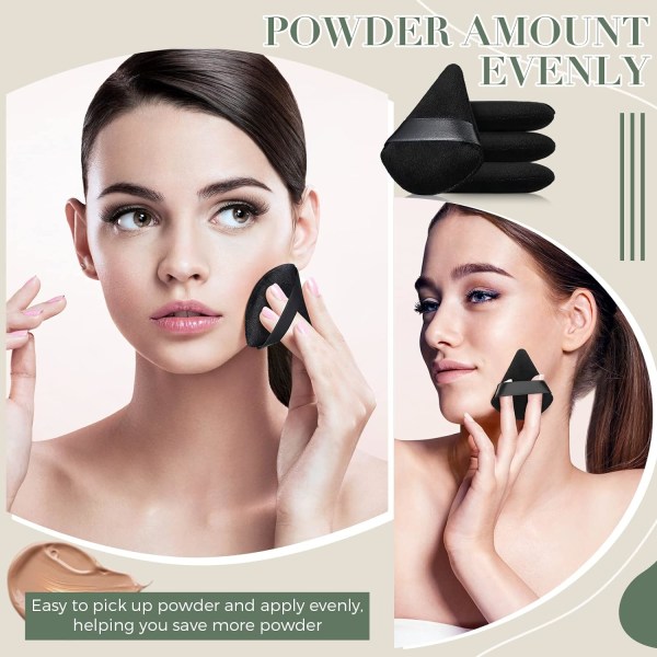 Triangel Makeup Loose Powder Sponge Puff Makeup Supplies (svart + hudton) 4 stycken Black + Skin Tone