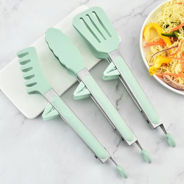 Silikontänger för matlagning, 4-pack 11-tums matlagningstänger, non-stick rostfria ståltänger med silikonspetsar (grön)