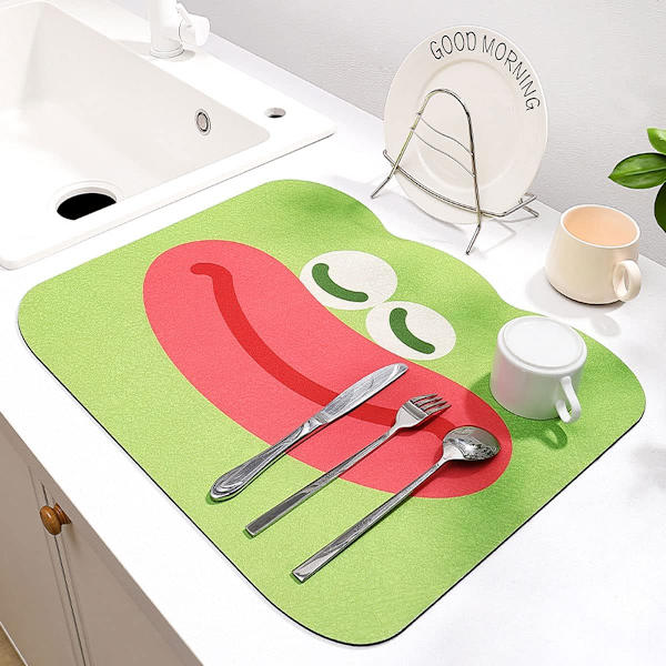 Polyester Diskunderlägg Söt Absorberande Diskunderlägg för Kökbänk, Maskintvättbar Halkskyddad Diskavrinningsmatta, 11,8 x 15,7 tum, Grön green