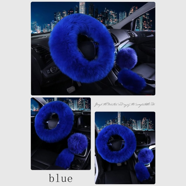 3 st fluffiga rattkåpor, universal mjuk, behaglig halkfri bilhjulskåpa av ren ull med cover , cover, (blå) blue