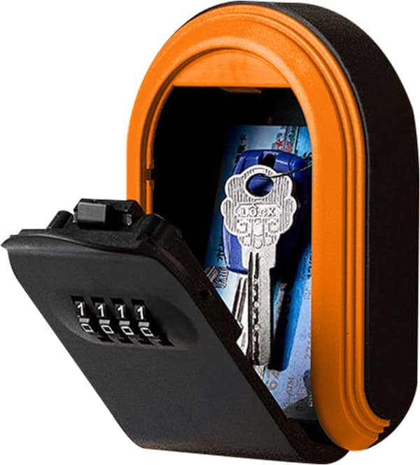 Säkerhetsnyckelbox, säkerhetskombinationsnyckel, 4-siffrig nyckelbox, robust husnyckellåda, robust säkerhetskombinationsnyckelgömma, orange orange