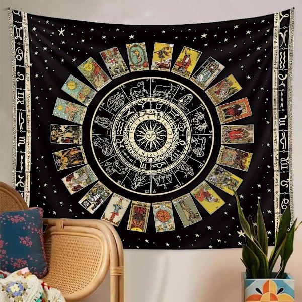 Star Tarot Gobeläng Andlig Gobeläng Zodiac Astrologi Gobeläng Häxa Zodiac Gobeläng Estetisk Gobeläng Vägghängande, 51x59 tum