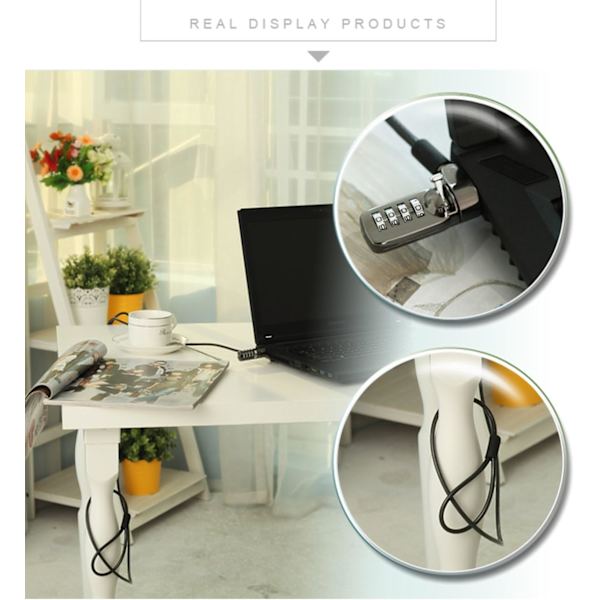 Kombinationslås Kabel för Notebook Laptop Pc Dator Skärm lcd - 1.9m Kabel Svart