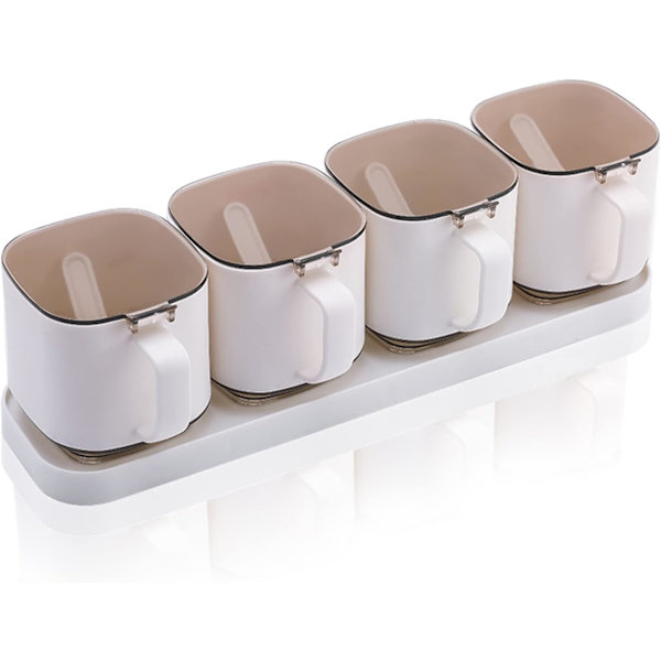 Kryddbox, Akryl kryddbox kryddburk set kryddburk kryddburkar med skedar och lock för peppar krydda salt socker förvaring vit White