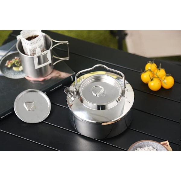 HS-A07 1,1L Campingkittel, Rostfritt Stål Kaffe Gryta, Utomhus Vandring och Fiske Resekittel (Silver)